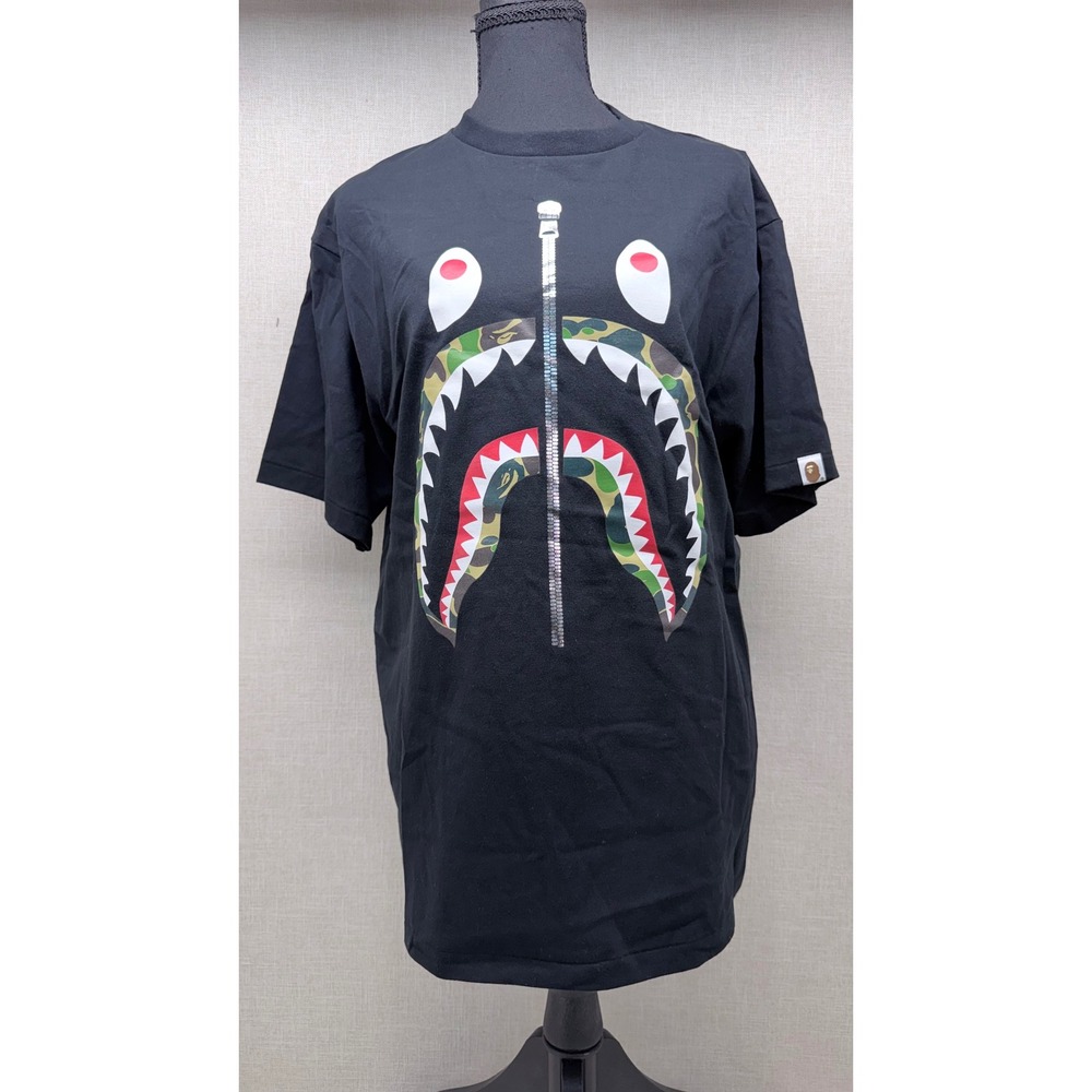 A Bathing Ape BAPE Shark Face Camo T-Shirt Black Mens Size L Excellent‎